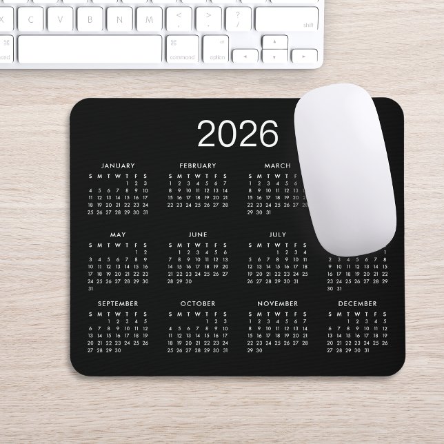 Mousepad Calendário Clássico Preto e Branco 2026 (Criador carregado)