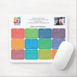 Mousepad Calendário Colorido do Logotipo da Empresa 2026<br><div class="desc">Este mousepad colorido e divertido do calendário de negócios é personalizado com o nome da sua empresa profissional sob o nome do agente acima das cores divertidas para cada mês. Este presente de calendário bonito e moderno apresenta seu logotipo de um lado e foto personalizada do outro. Ferramentas de marketing...</div>
