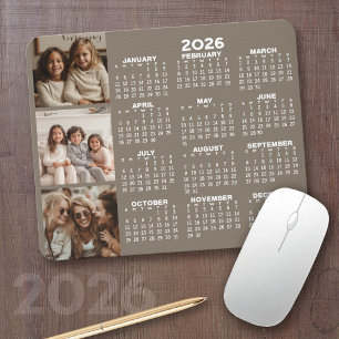 Mousepad Calendário com 3 Colagem de Fotos - taupe