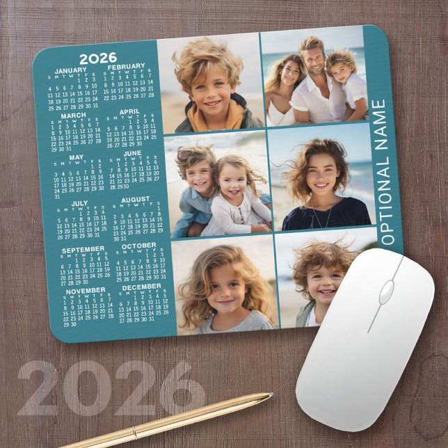 Mousepad Calendário com 6 Colagem de Fotos (2026 Calendar)