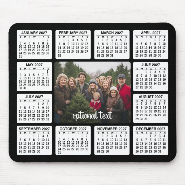 Mousepad Calendário com Foto no Centro Preto Branco (Frente)