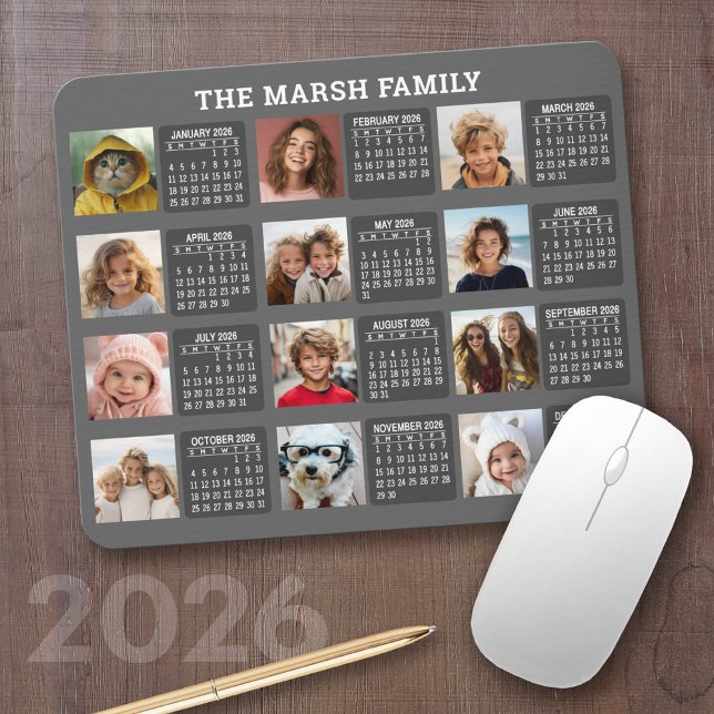Mousepad Calendário com Imagem para Cada Mês (2026 Calendar on a Mousepad)