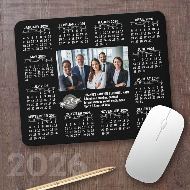 Mousepad Calendário com logotipo do Magnet de Informações d (2026 Calendar with a Photo Collage on a Mousepad)