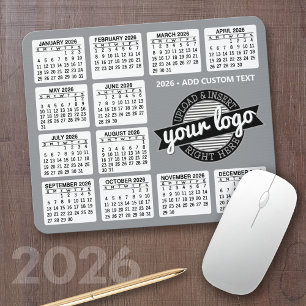Mousepad Calendário com logotipo e texto - Cinzas e branco