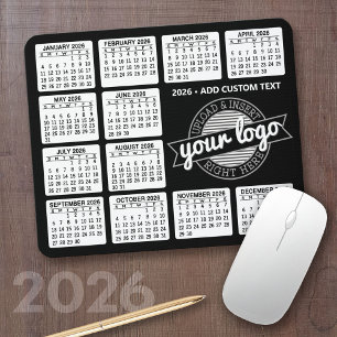 Mousepad Calendário com logotipo e texto - Preto e Branco