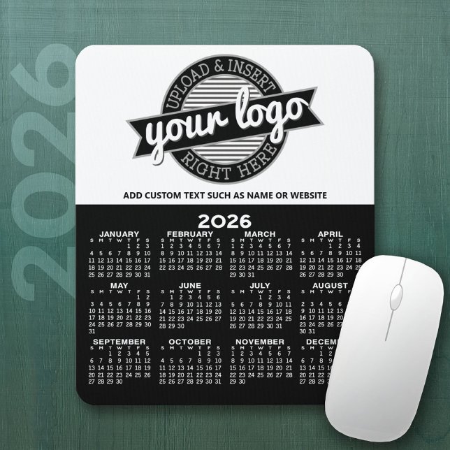 Mousepad Calendário com Logotipo - Vista de Ano Vertical (2026 Calendar Mousepad with Business Logo)