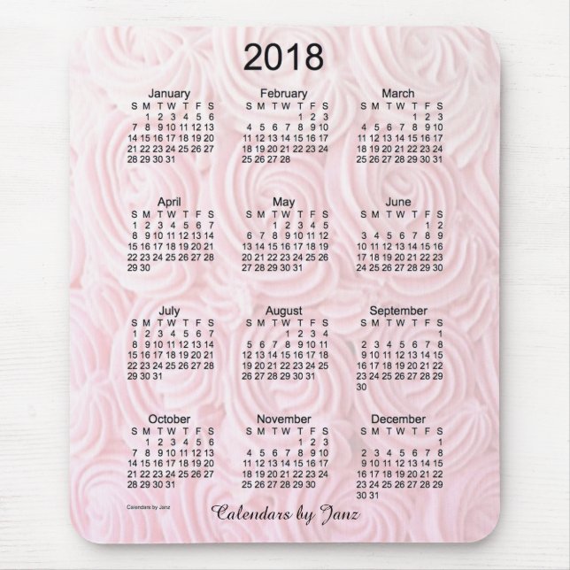 Mousepad Calendário cor-de-rosa do glacé 2018 pelo tapete (Frente)