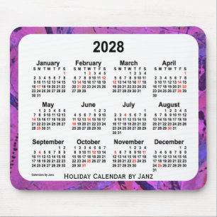 Mousepad Calendário da arte do feriado de 2028 magentas po