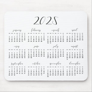 Mousepad Calendário da caligrafia elegante 2022