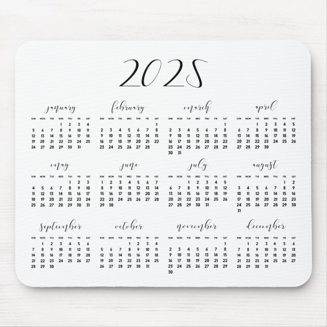 Mousepad Calendário da caligrafia elegante 2023 (Frente)