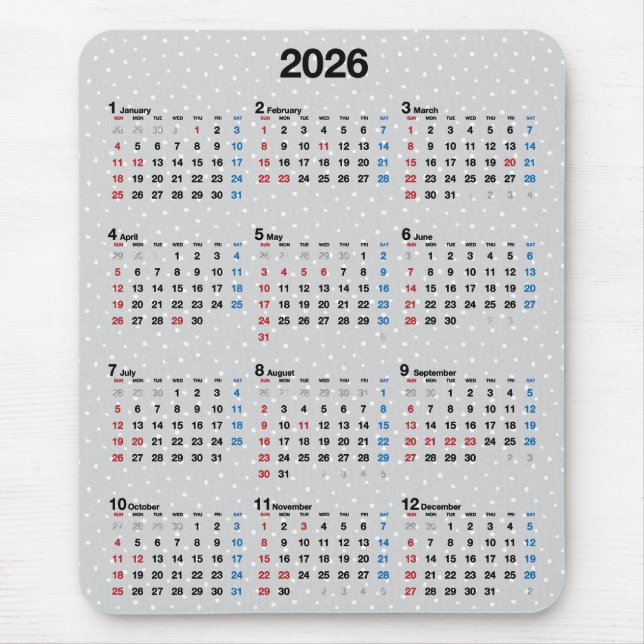 Mousepad Calendário da Cinza de bolinhas 2025 (Frente)
