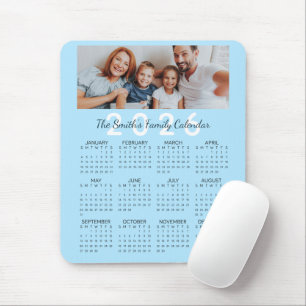 Mousepad Calendário da Família Azul de Foto Personalizado 2