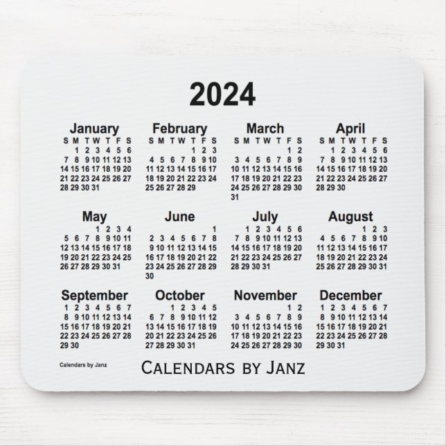 Mousepad Calendário da Fumaça Branca 2024 por Janz Mouse Pa (Frente)