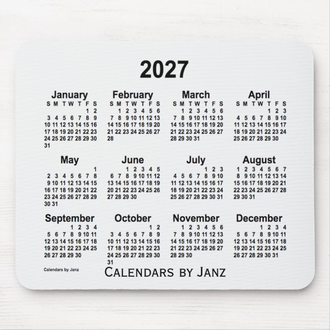 Mousepad Calendário da Fumaça Branca 2027 por Janz Mouse Pa (Frente)