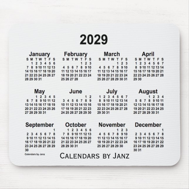 Mousepad Calendário da Fumaça Branca 2029 por Janz Mouse Pa (Frente)