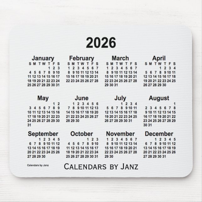 Mousepad Calendário da Fumaça Branca de 2026 por Janz Mouse (Frente)
