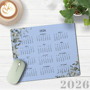 Mousepad Calendário da Mesa Eucalyptus Azul Elegante francê