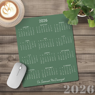 Mousepad Calendário da Mesa Verde de 2026, minimalista mode