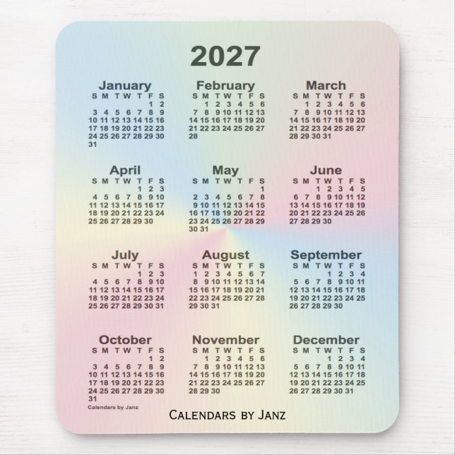 Mousepad Calendário da Nuvem do Arco-Íris 2027 por Janz (Frente)