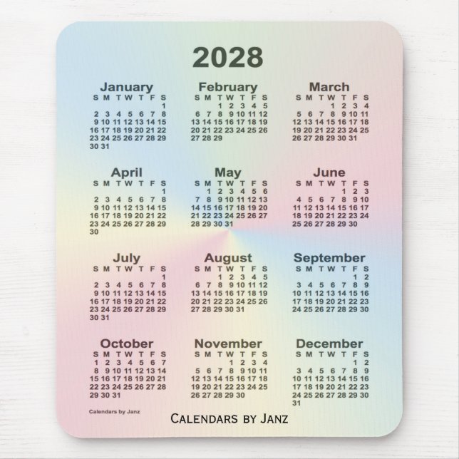 Mousepad Calendário da Nuvem do Arco-Íris 2028 por Janz (Frente)
