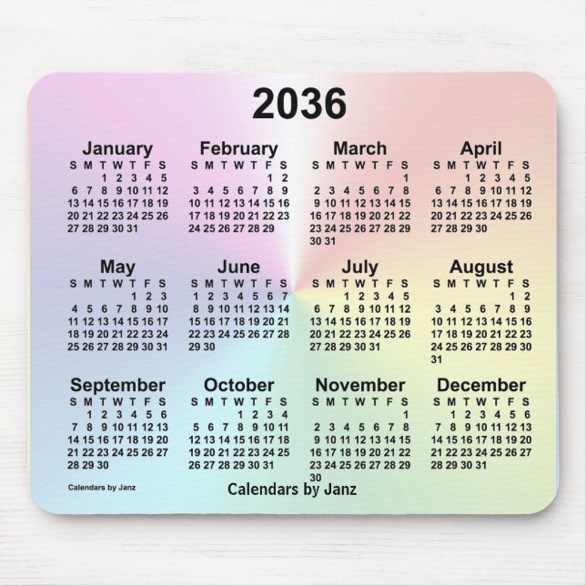 Mousepad Calendário da Nuvem do Arco-Íris 2036 por Janz (Frente)