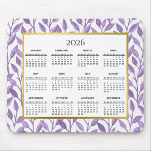 Mousepad Calendário das Vinhas Florais Douradas e Roxas 202
