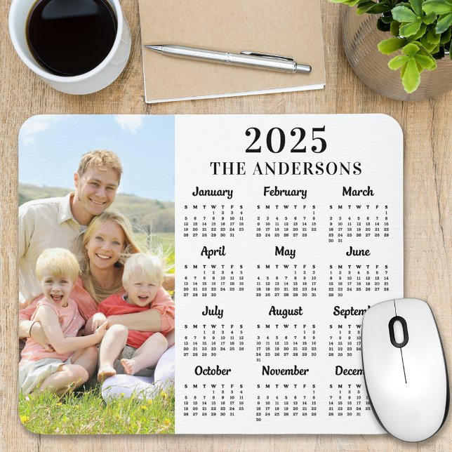 Mousepad Calendário de 12 Meses da Família Moderna de Fotog (Criador carregado)