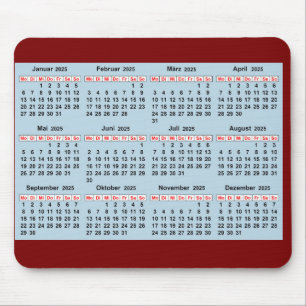 Mousepad Calendário de 12 meses do ano de 2025