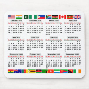 Mousepad Calendário de 12 meses do ano de 2025