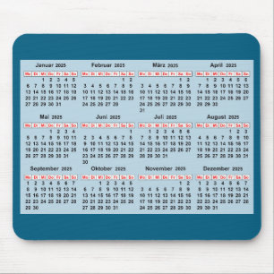 Mousepad Calendário de 12 meses do ano de 2025