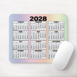 Mousepad Calendário de 12 Meses para 2028 em Arco-Íris Past