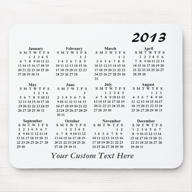 Mousepad Calendário de 2013 para Mouse (Frente)