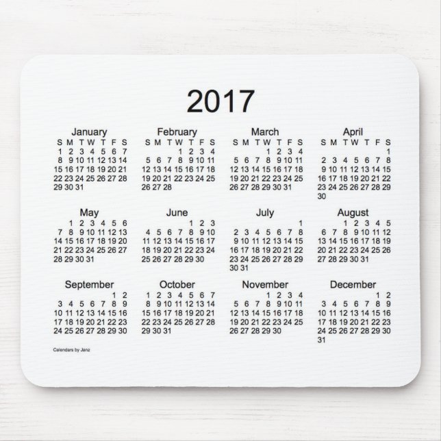 Mousepad Calendário de 2017 brancos pelo tapete do rato de (Frente)