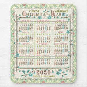 Mousepad Calendário de 2020 anos Arte Vitoriana  Personali