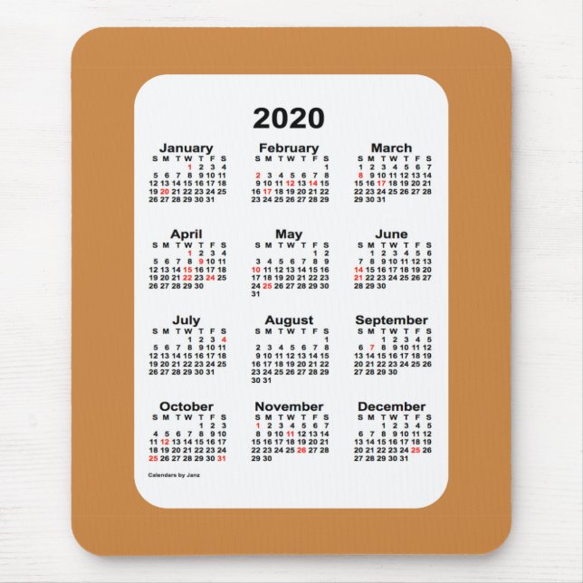 Mousepad Calendário de 2020 feriados pelo ouro de Janz Peru (Frente)