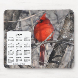 Mousepad Calendário de 2020 sobre aves cardeal de Janz