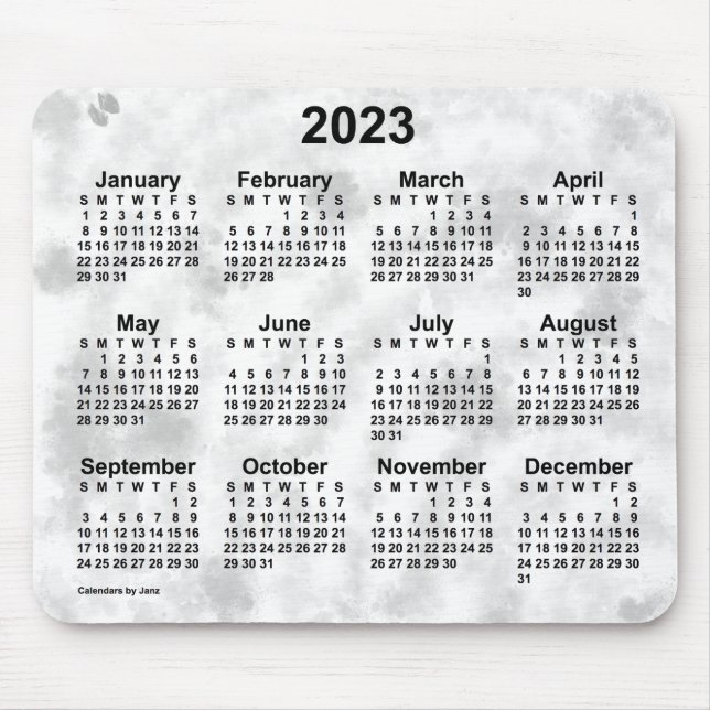 Mousepad Calendário de 2023 Dias Nublados por Janz (Frente)