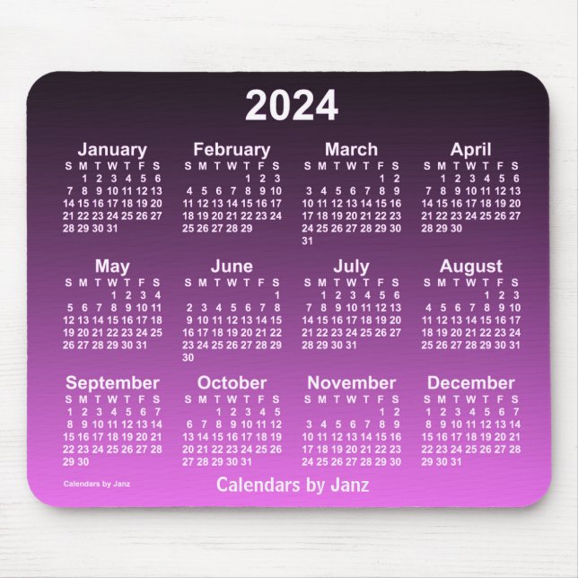 Mousepad Calendário de 2024, com tons quentes e desbotados, (Frente)