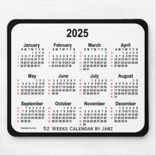 Mousepad Calendário de 2025 Black Two Tone 52 Semanas por J