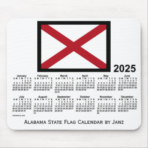 Mousepad Calendário de 2025 da bandeira do Alabama, por Jan