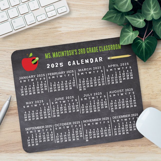 Mousepad Calendário de 2025 Nome do Professor de Escola de  (Criador carregado)