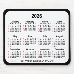 Mousepad Calendário de 2026 Black Two Tone 52 Semanas por