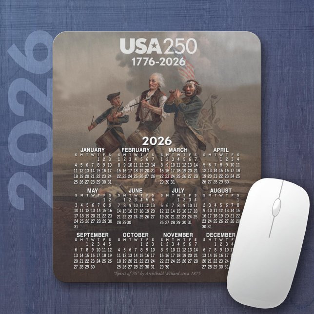 Mousepad Calendário de 2026 - Espírito de 76 - 250 anos da  (2026 Calendar on a Mousepad)