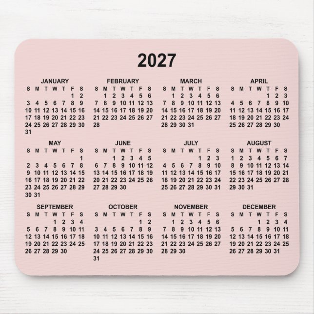 Mousepad Calendário de 2027 Bege e Preto (Frente)