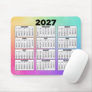 Mousepad Calendário de 2027 de 12 Meses Arco-íris Abstrato