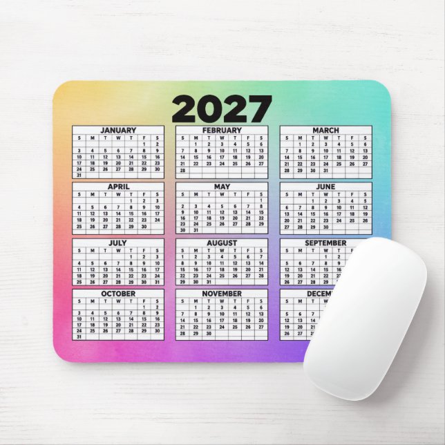Mousepad Calendário de 2027 de 12 Meses Arco-íris Abstrato (Com mouse)