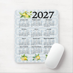 Mousepad Calendário de 2027 Limões Azulejos Italianos Medit