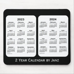 Mousepad Calendário de 2 anos preto e branco 2023-2024 por