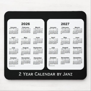 Mousepad Calendário de 2 anos preto e branco 2026-2027 por