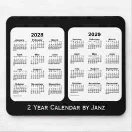 Mousepad Calendário de 2 anos preto e branco 2028-2029 por 